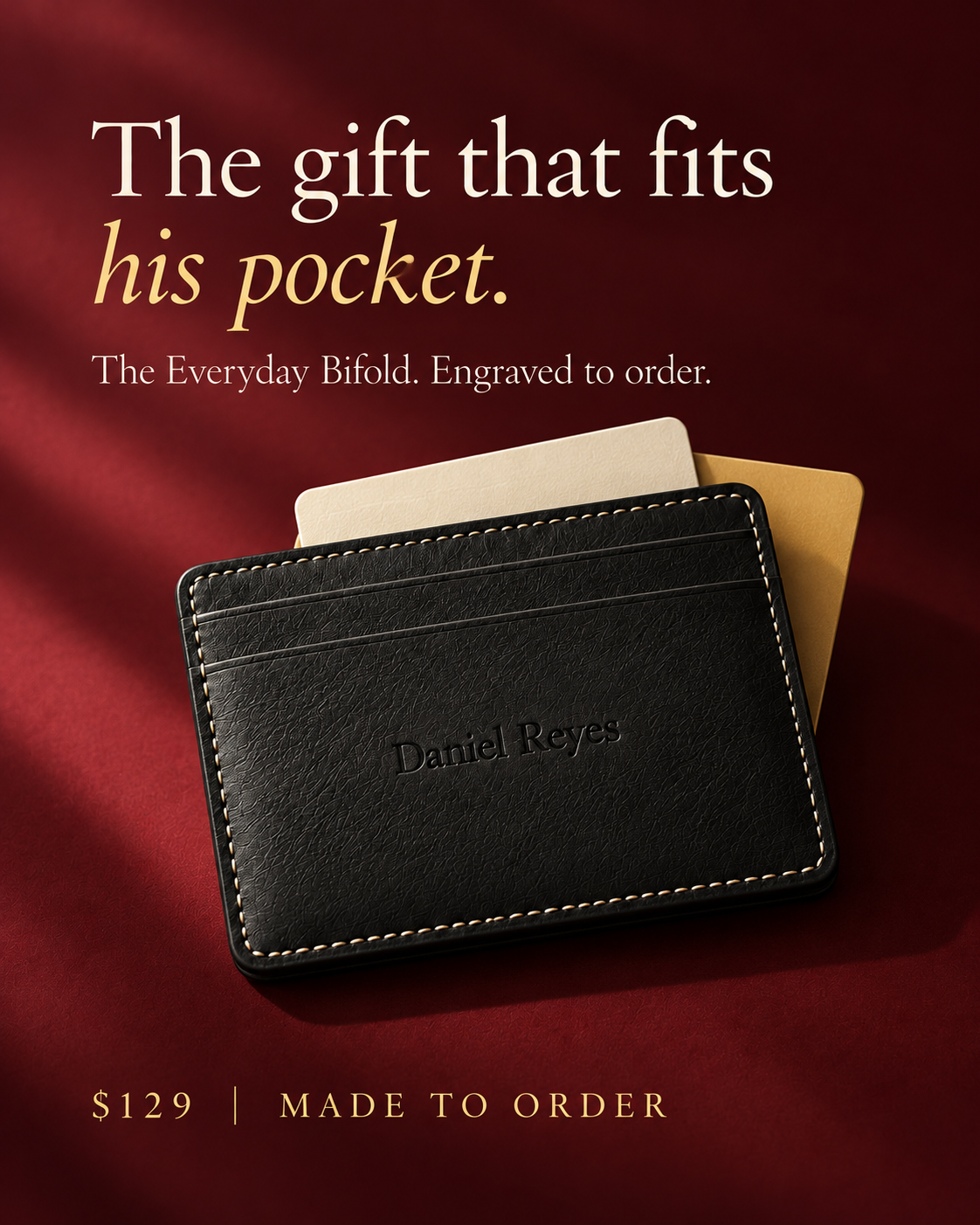 Le portefeuille Everyday Bifold : portefeuille en cuir gravé