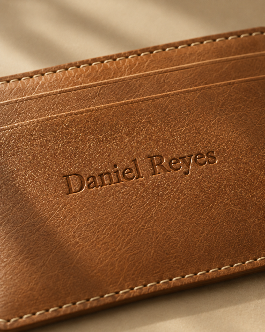 The Slim Card Holder: Engraved Leather - Hollis & vale